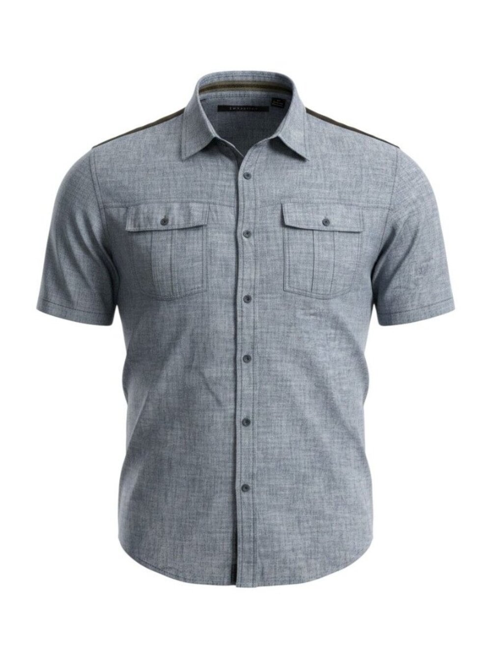 Sean John Mens Chambray Short Sleeve Button-Up Shirt 3XL Blue Dual Chest Pockets